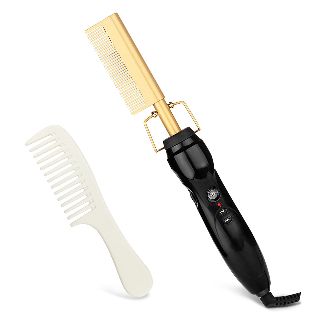 Erokicysh Electric Hot Comb Hair Straightener Heat Pressing Comb Ceramic Portable Curling Iron Anti-Scald Wigs Beard Hair Straightener Press Comb Travel Flat Iron Hair Straightening Brush for Natural Black
